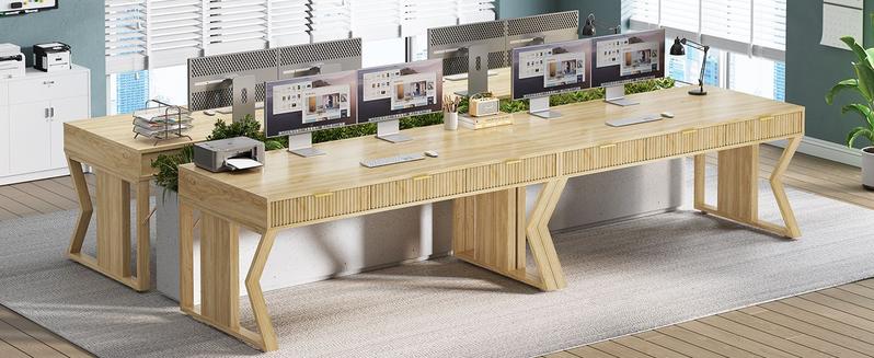 SEDETA 55" Executive Office Desk with 3 Drawers, Home Office Desk with Storage Drawers, Computer Writing Desk Study Table, Natural Oak