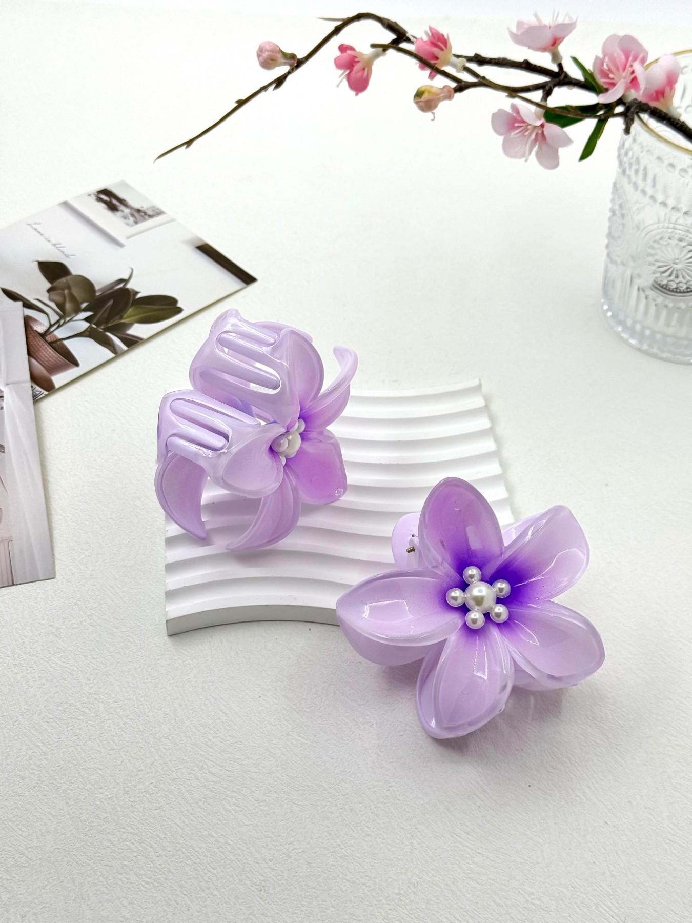 ? Lovely Floral Flower Faux Pearl Metallic Hair Claw ? 10PCS Small Metal Hair Claw Clips Flower Style Pearl Hair  main image 2