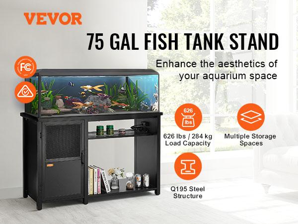fathersdaygift VEVOR Aquarium Stand, 75 Gallon Fish Tank Stand, 52x 19.7x 32.3 in Steel and MDF Turtle Tank Stand, 626 lbs Load Capacity, Reptile Tank Stand with Storage Cabinet and Embedded Power Panel, Black