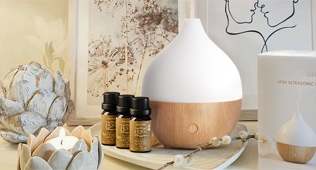 Essential Oil Diffuser, 100ml Small Aromatherapy Diffuser with Auto Shut-Off Function, Ultrasonic Diffusers for Essential Oils, Cool Mist Humidifier with Warm White Lights, for Office Home