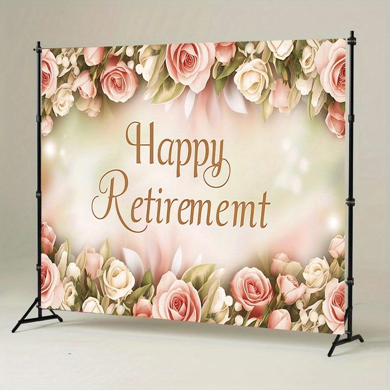 1pc Elegant Floral Retirement Party Banner - Polyester Backdrop with "Happy Retirement" Text, Pink and White Roses Design, Perfect for Home and Wall Decor, Room Decoration, Party Supplies, and Gifts, Retirement Party Decorations