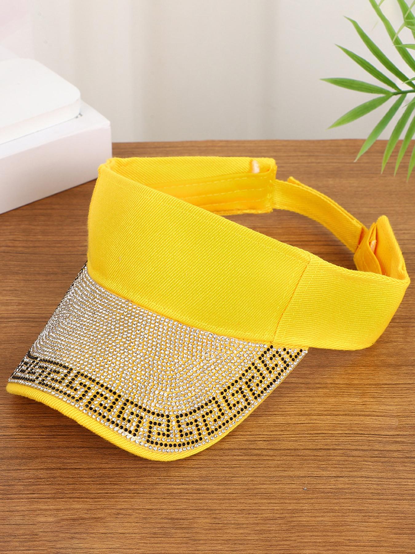 Unisex Rhinestone Sun Hat, Adjustable Summer Outdoor Cap, Fashionable Sports Visor, Beach Vacation Travel Hat, Versatile Bent Brim Hat