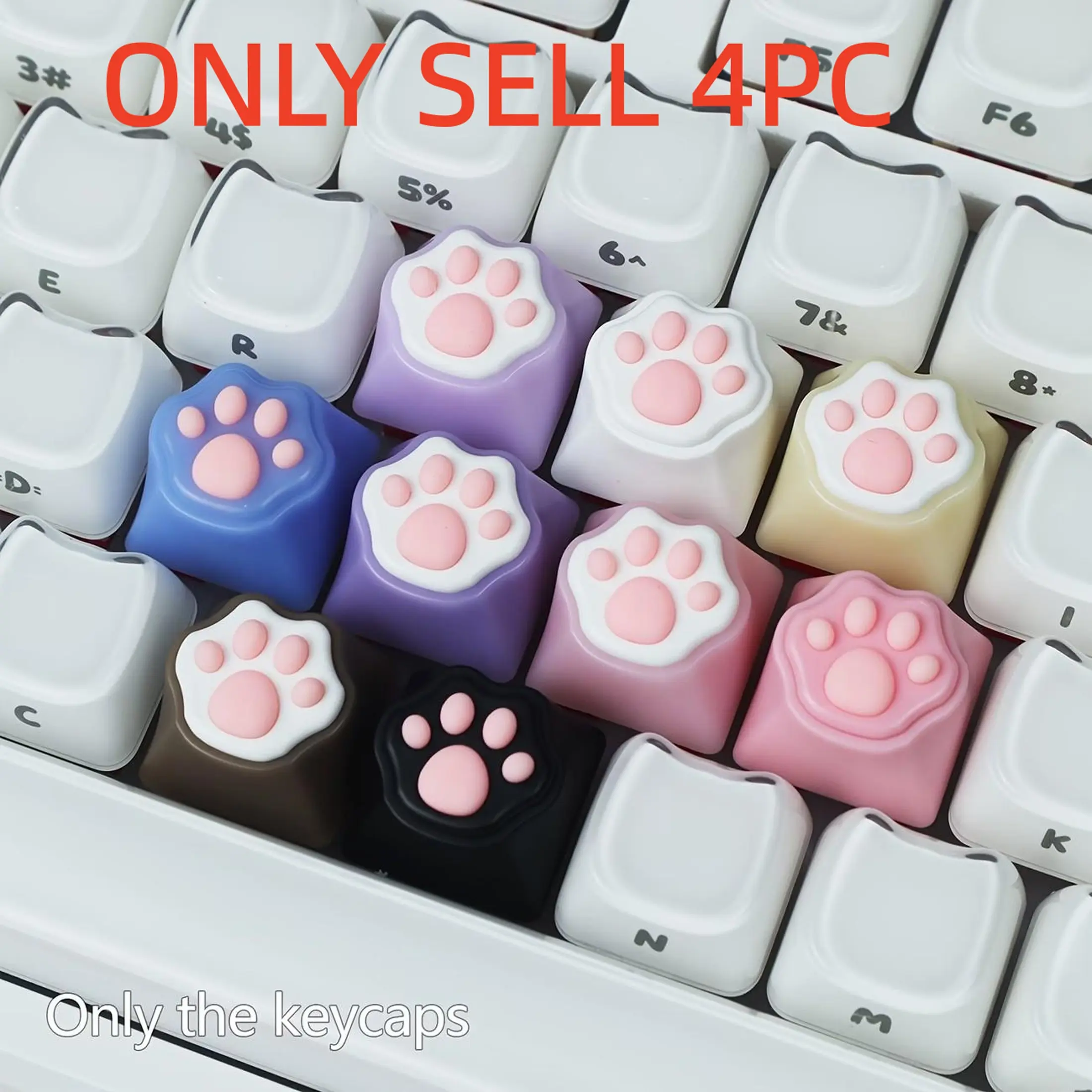 Cute Cat Paw & Heart Keycaps, 3D Soft Silicone, Kawaii Girlish Style, Realistic Touch, Mx Switch Compatible, Gift-Boxed Package
