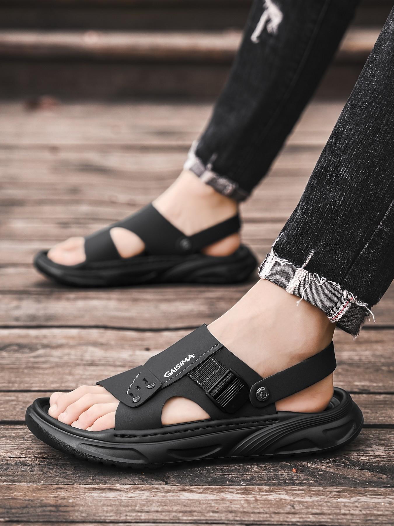 Summer Men's Sandals with Dual Buckles, Casual Non-Slip Soft Sole, Suitable for Driving and Beach, Comfortable Flip Flops for Men