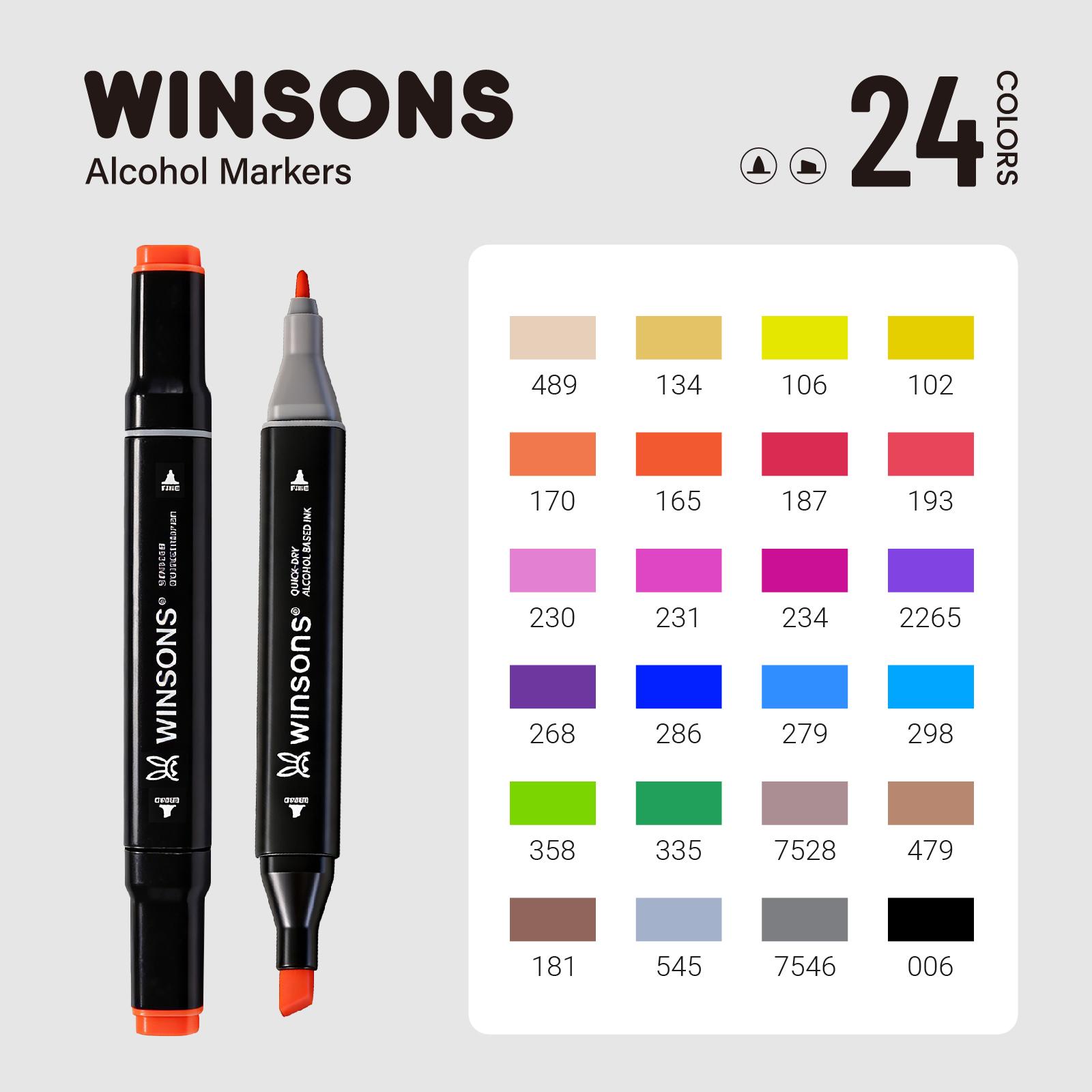 WINSONS 12/24/36/60/120/240 Colors Dual Tip Alcohol Markers Set for Airbrush Marker Replacement