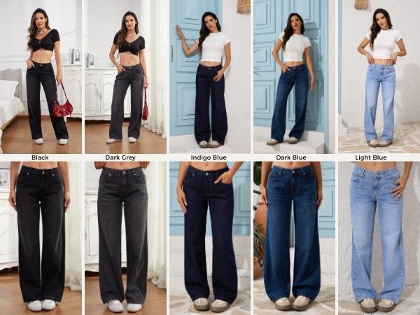Low Rise Baggy Jeans for Women, Y2K Vintage Wide Leg Loose Fit Button Denim Pants, Casual Trousers