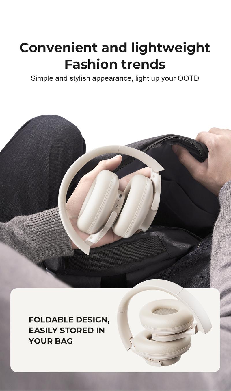 ERAZER Active Noise Cancellation Wireless Over Ear Headphones,Foldable Light weight Bluetooth Headsets,Deep Bass,With Microphone Audio Electronic