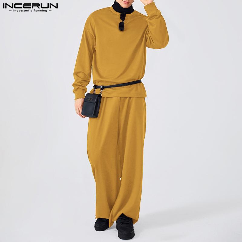 INCERUN Men's 2025 Fall Long Sleeve T-Shirt + Wide-Leg Pants Set, Soft Comfortable Fabric, Perfect For Halloween,Loungewear And Casual Daily Use.