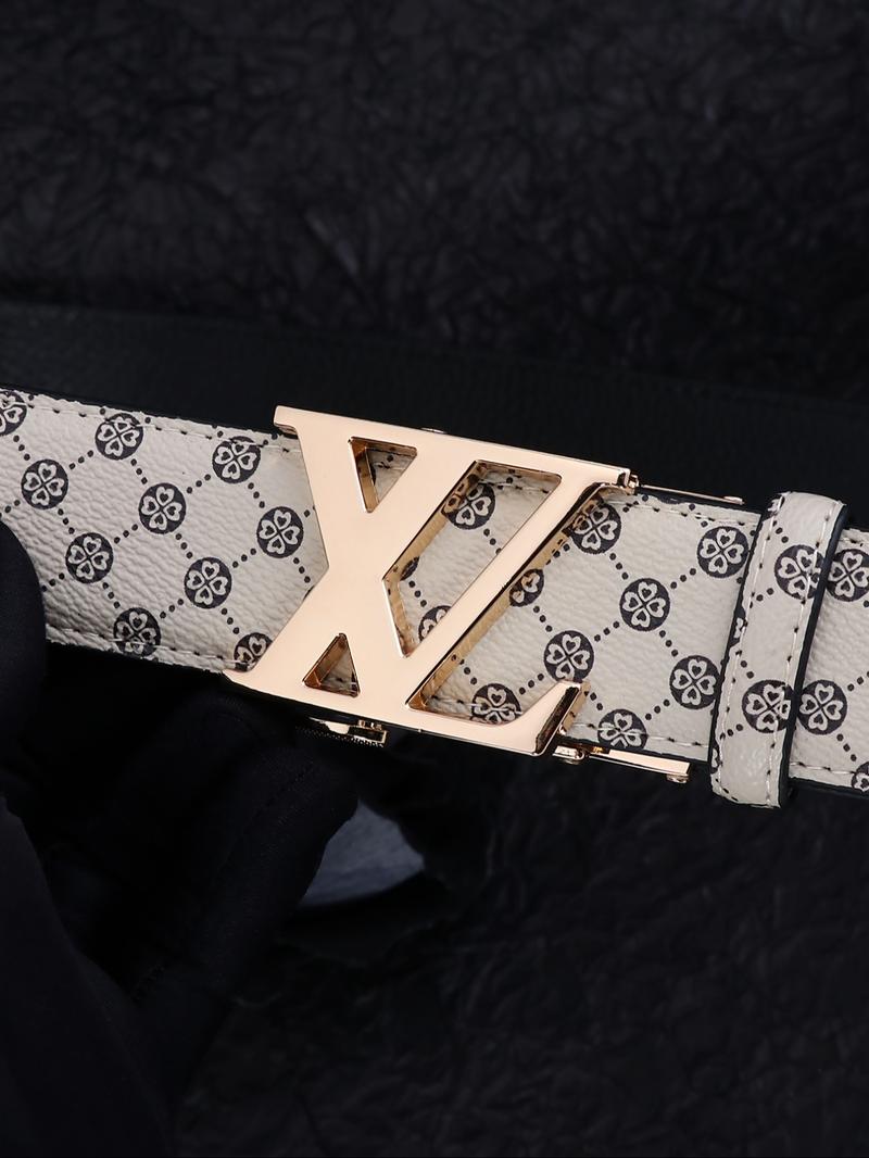 Men's Alloy Automatic Buckle Belt, Casual Fashion Print Waistband, High-End Lightweight Design, Versatile Pants Strap, All Seasons, Stylish Belts