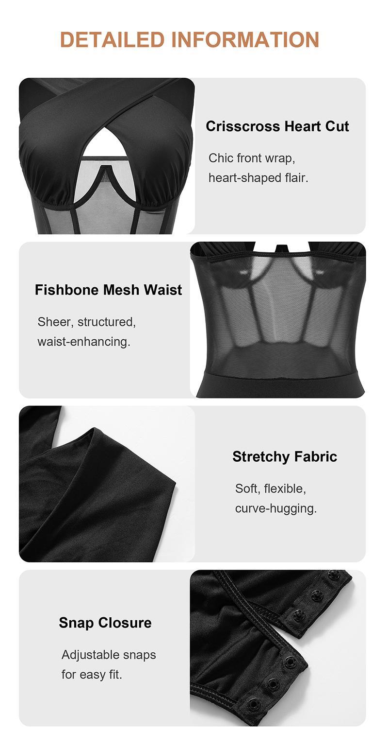 Women's Viral Bodysuit Bodysuits, Underwear Womenswear, Crossover Neckline Mesh Sleeveless Skinny, Soft Comfortable Stretchy Fabric, Party Vacation Casual Beach Fashion Item Thanksgiving Gift Christmas Gift