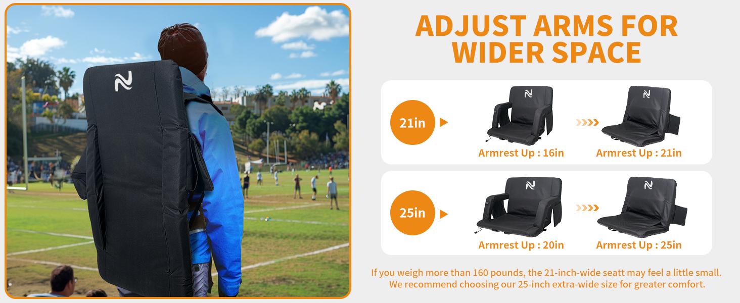 SLSY Heated Massage Stadium Seats, Bleacher Seat with Back & Arm Support, 3 Levels of Heat&Massage, 6 Reclining Positions Stadium Seating Bleacher Seats for Sports Events