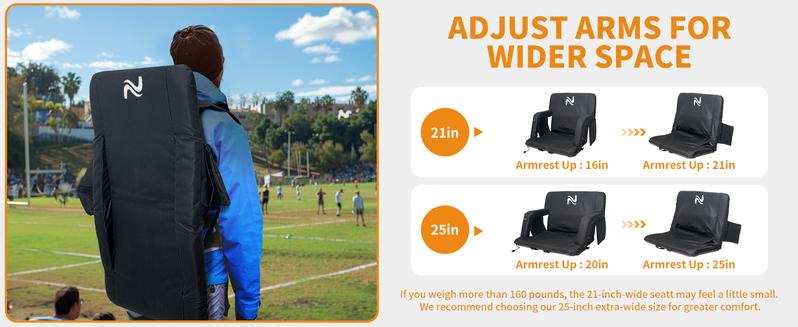 SLSY Heated Massage Stadium Seats, Bleacher Seat with Back & Arm Support, 3 Levels of Heat&Massage, 6 Reclining Positions Stadium Seating Bleacher Seats for Sports Events