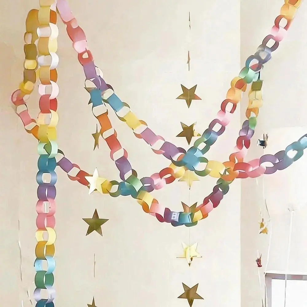 100pcs/set Colorful Paper Chain Garland Strips with Double Sided Tape DIY Paper Chains for Birthday Wedding Kids Party Decor