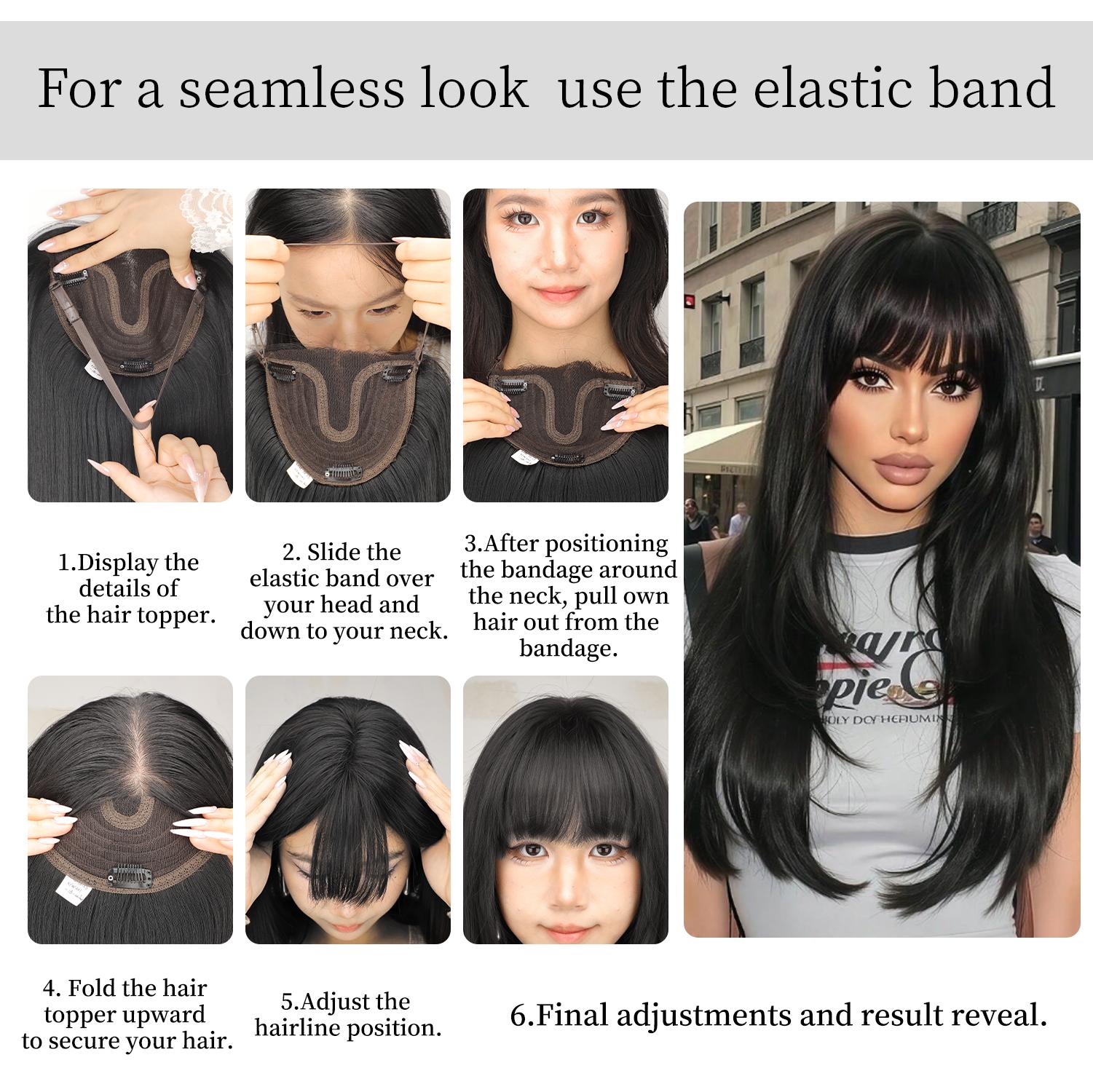ONLYCUTE Hair Topper with Bangs 18 inch Synthetic Slightly 