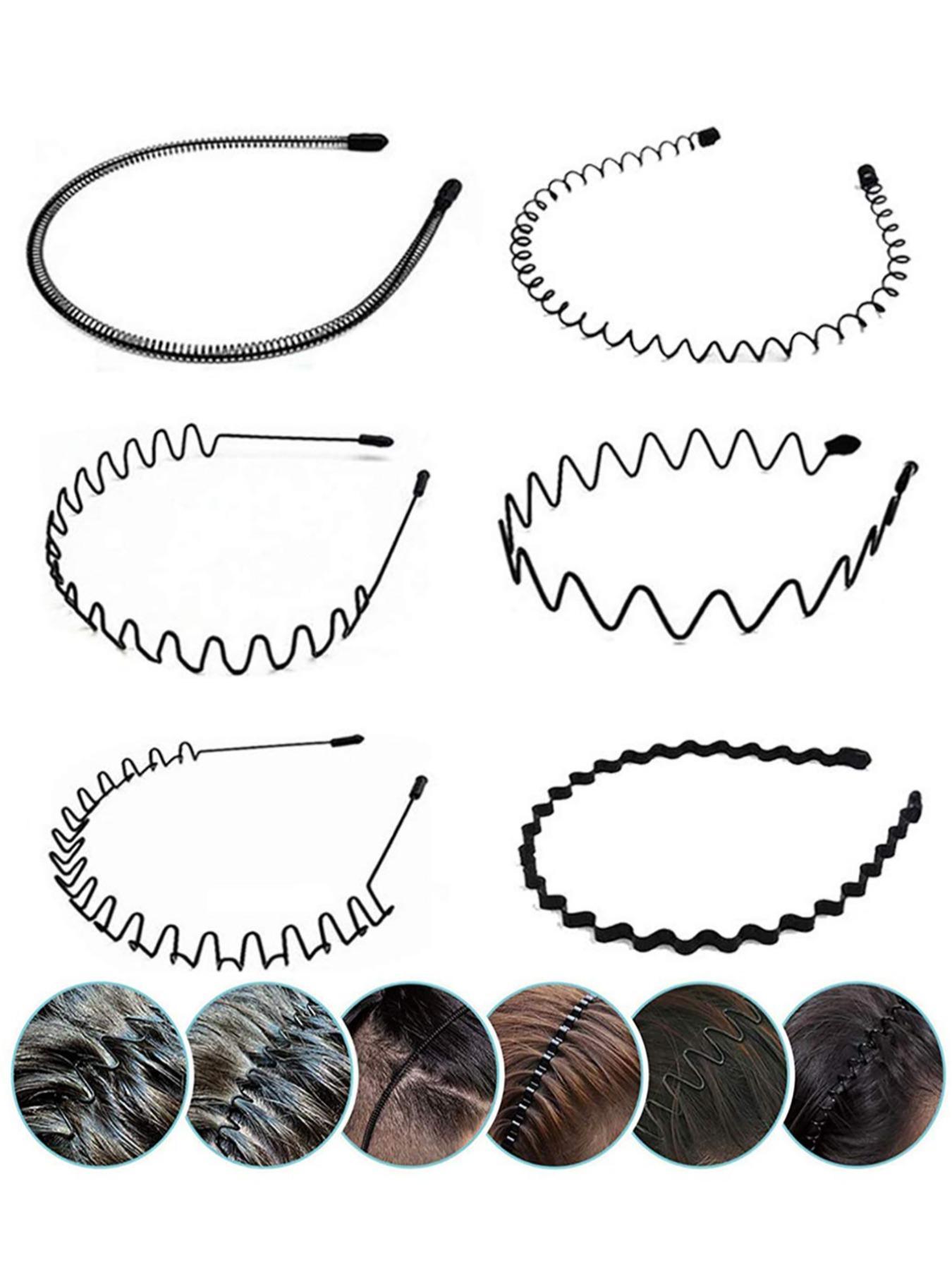 Men’s 6-Pack Minimalist Zig Zag Wavy Curve Headbands, Non-Slip Elastic Lightweight Alloy Hair Bands, Prolonged Comfy Stretch Unisex Wear Accessories for Workout, Outdoor Sports