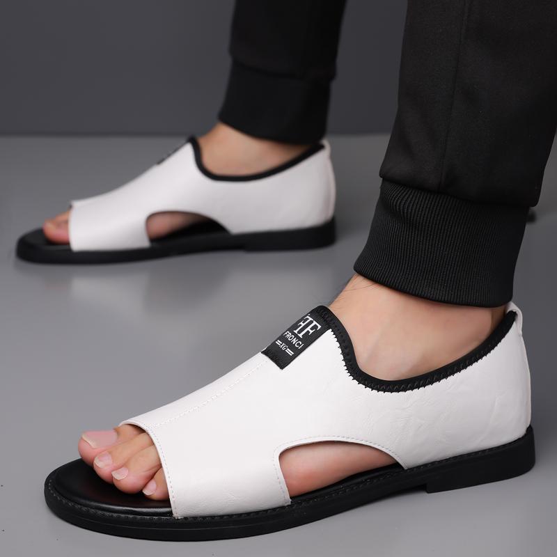 Men's Stylish Black Open-Toe Slide Sandals - Lightweight Comfortable Rubber Sole for Daily Wear Beach & Outdoor Activities Walking Shoes