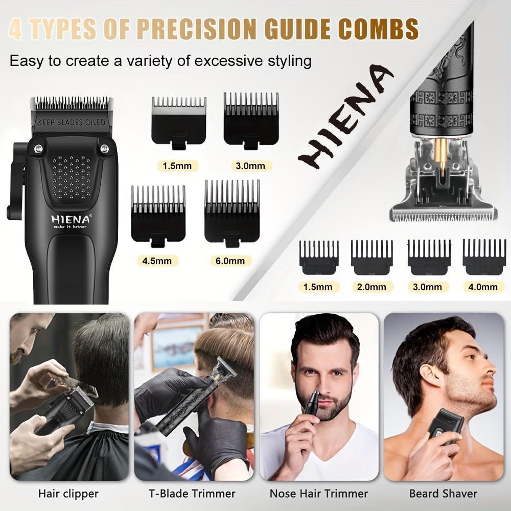 HIENA 4-in-1 Professional Grooming Kit｜Hair Clipper & Beard Trimmer for Styling, Salon Quality for Home or Pro Use. USB Fast Charge, Portable Complete Set