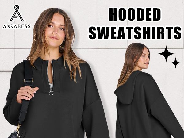 ANRABESS Womens Oversized Hoodie Quarter Zip Sweatshirts 2025 Winter Everyday Tunic Pullover Top Trendy Teen Girls Preppy Comfort Zipper Clothes