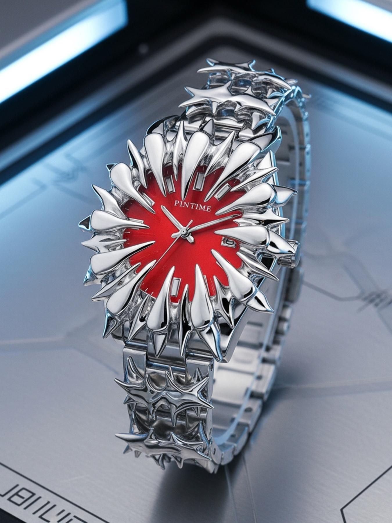 Handmade Quartz Analog Watch, Original European Style Vampire Dragon Scale Spike Design, Unisex Small Batch Wristwatch, Unique Jewelry Accessory