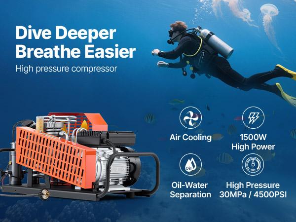 VEVOR PCP Air Compressor, 4500PSI/30Mpa Diving Scuba Tank Air Compressor, 60 L/min Four-Cylinder Auto Stop PCP Rifle Compressor Pump with Fan Cooling System for Scuba Tanks, Paintball, Firefighting