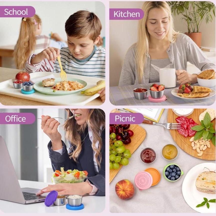6-Pack Salad Dressing Containers, Leak-Proof Small Sauce Cups, Stainless Steel Seasoning Jars with Lids, Ideal for Travel, Picnics, Lunch Boxes