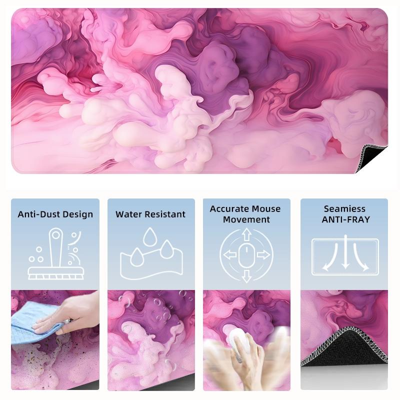 Pink And Purple Alcohol Ink Swirl Large-Sized Gaming Mouse Pad, 3mm Thickened Abstract Fluid Art Desktop Protection Pad, Anti-Slip Rubber Lock Edge High-Definition Printing, Suitable For Computers, Laptops, Offices, Homes, Schools, Great Gift