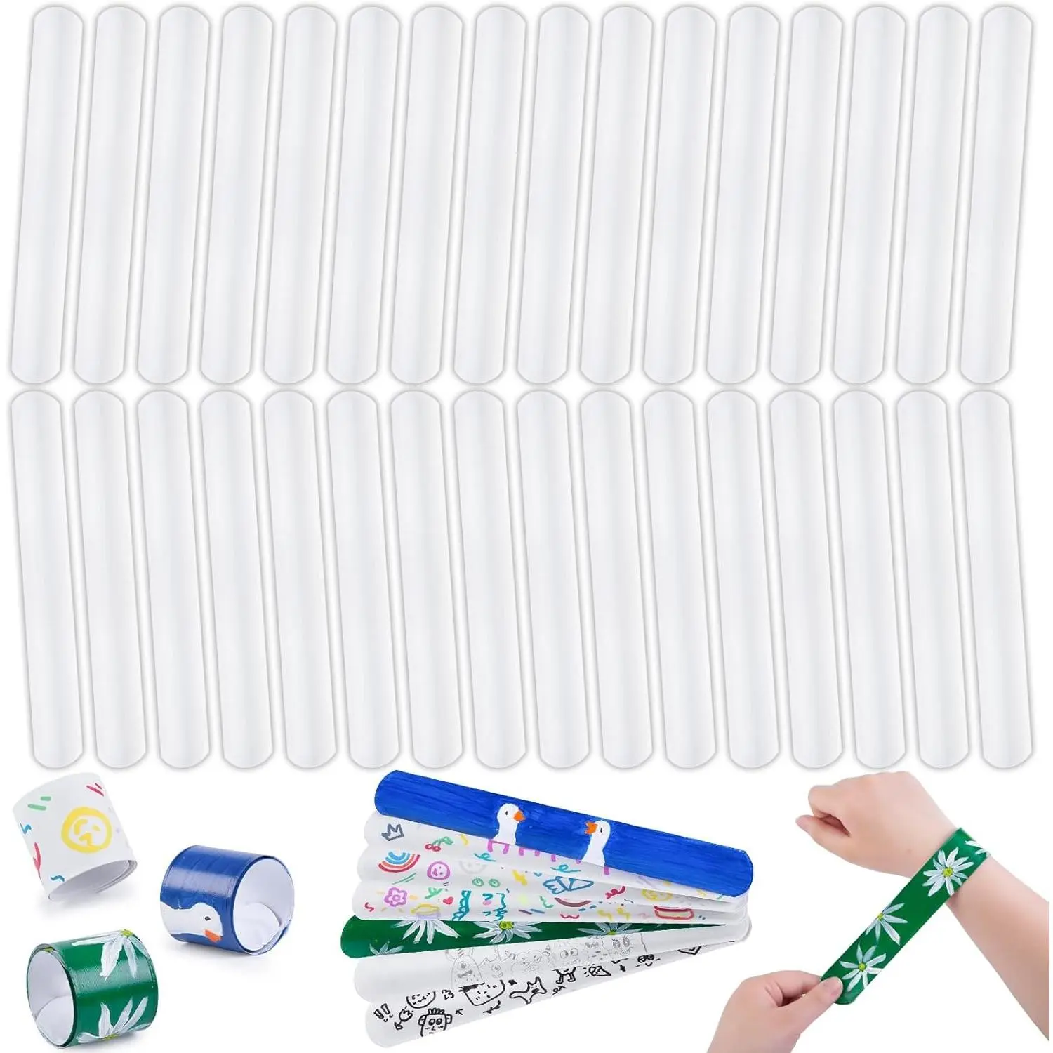 White Slap Bracelets Bulk, 72PCS DIY Snap Wristband for Kids Party Favors Treat Bags Gifts Goodie Bag Basket Stuffers
