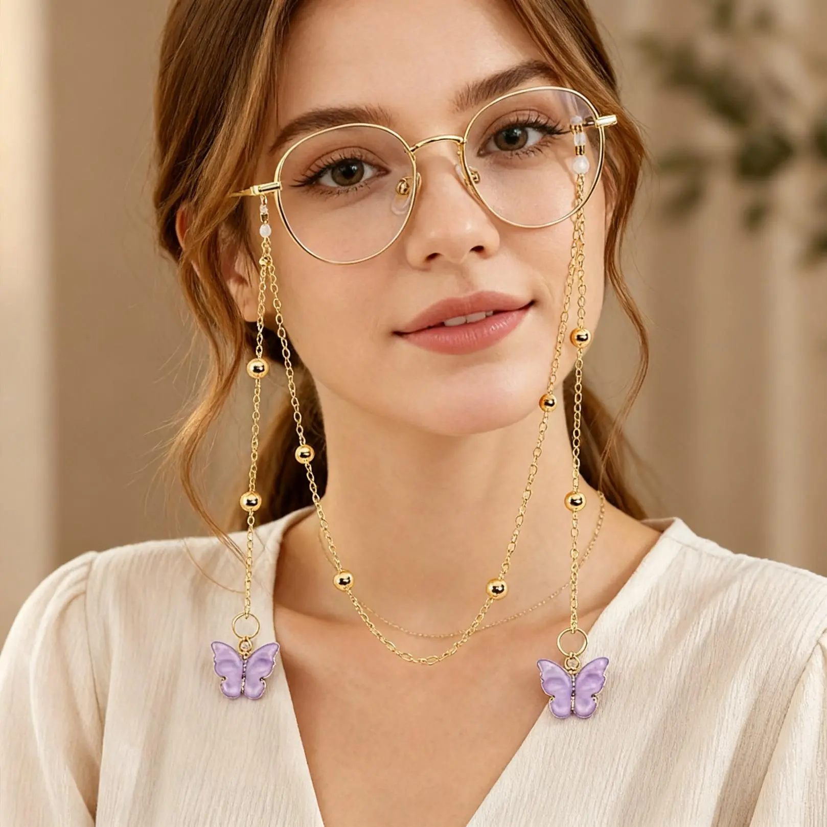 Elegant Butterfly & Bead Decorated Glasses Chain for Women Stylish Accessory with Charming Butterfly and Bead Decoration Perfect for Enhancing Your Look