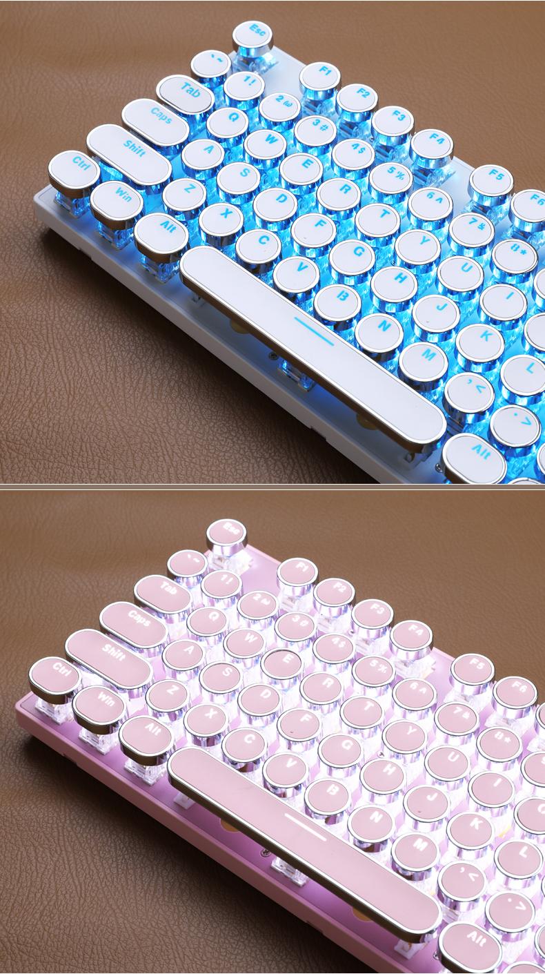 MageGee MK-Storm Typewriter Mechanical Gaming Keyboard, Retro Punk Round Keycaps Blue LED Backlight USB Wired Computer Keyboard for Gaming and Office, Compatible with Windows