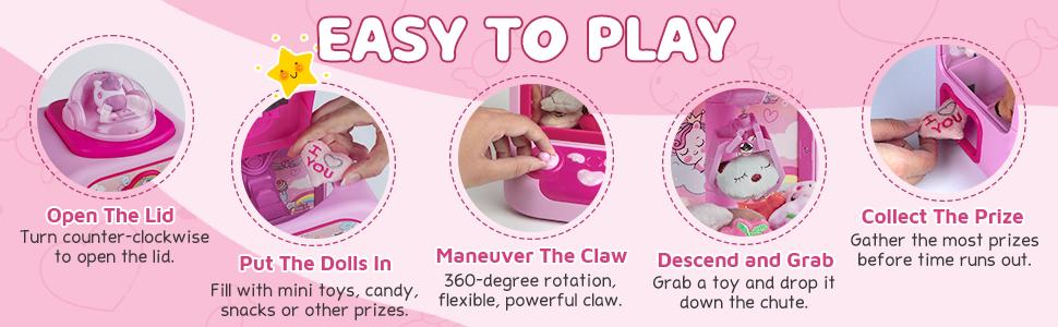 Marlrin Claw Machine for Kids, Mini Vending Machine Girls Unicorn Toys, Candy Grabber Prize Dispenser with Sound & 20 Mini Plush Toys, Electronic Arcade Game Indoor Toy for Home Party Birthday Gifts