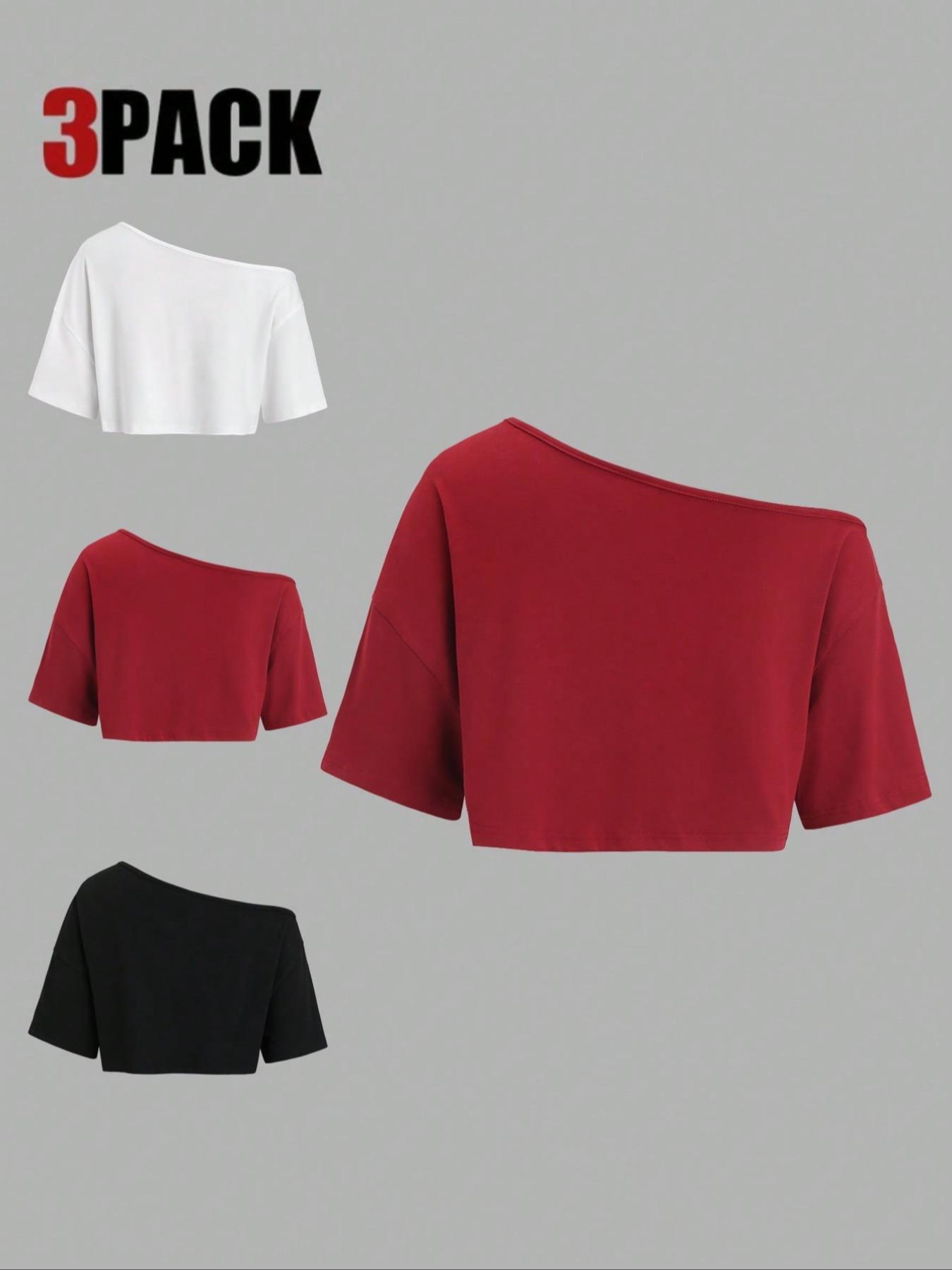 Summer Short Sleeve Off-Shoulder Graphic Top Set, Loose Fit Casual Women's Clothing, Three-Piece Fashion