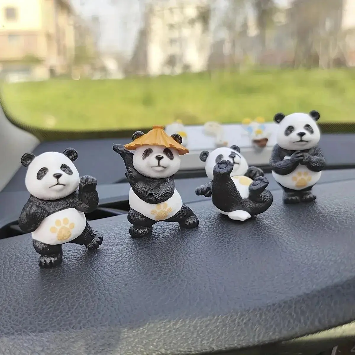 4pcs/set Panda Design Car Ornaments Car Center Console Ornaments Small Car Interior Decoration Office Desk Ornaments