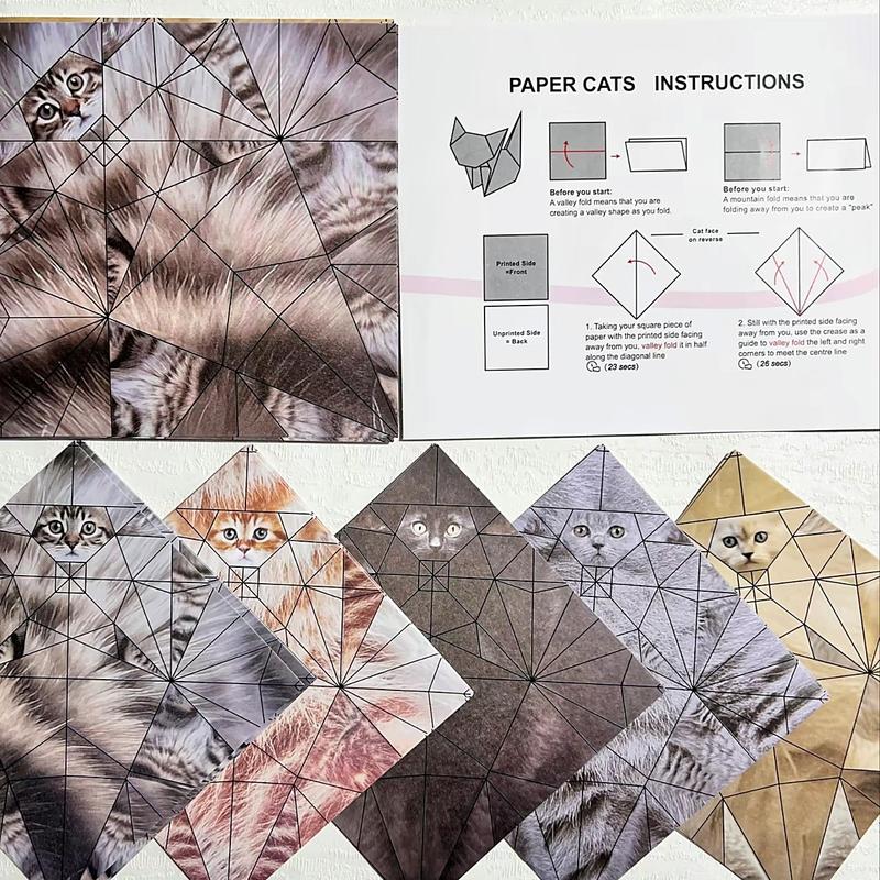 50 Pcs DIY Cat Dog Origami Set, Foldable 3D Cute Paper Craft Kit, Papercraft Figures, Handmade DIY Activity, Party Holiday Gift, Creative Christmas Present