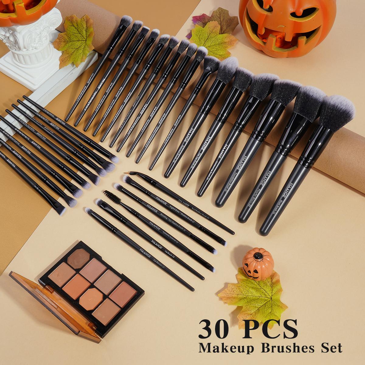 MAANGE 30 Counts Brushes With Velvet Storage Bag Professional Makeup Brushes Set for Foundation Powder Blush Concealer Contour Eyeshadow Cosmetics Blending Beauty Tool Kit