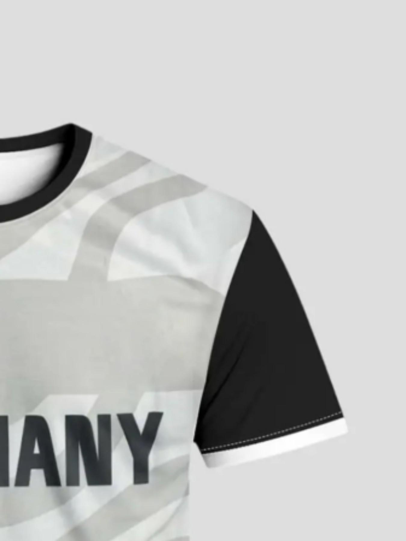 Men's German Football Print T-Shirt, and Germany National Team Style, Round Neck Short Sleeve Top, Sporty Loose Fit