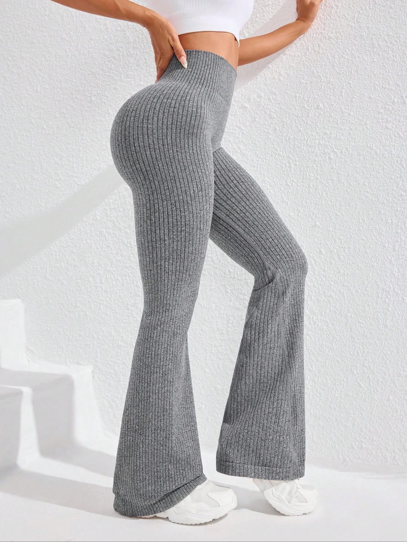 Women's Seamless Knitted Textured Yoga Flare Pants, High Waisted Butt Lifting Control, Sporty Casual Fashion, All Seasons Wear, Seamless Workout Leggings