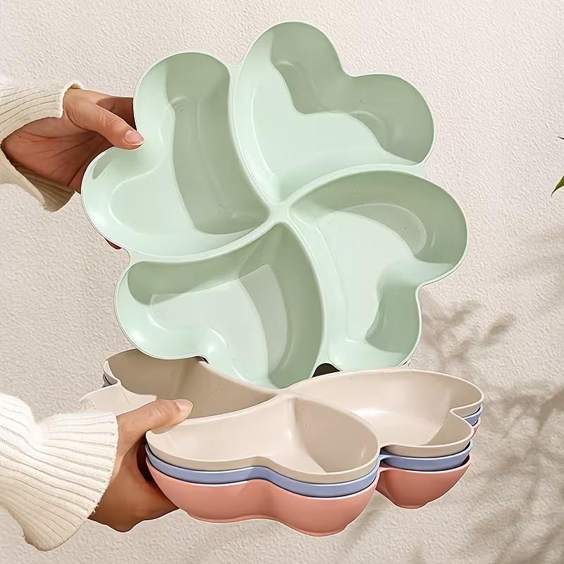 Heart-Shaped Clover Fruit Tray, Creative Snack Organizer for Home, Living Room Storage Bins, Partitioned Small Treats Fruit Bowl