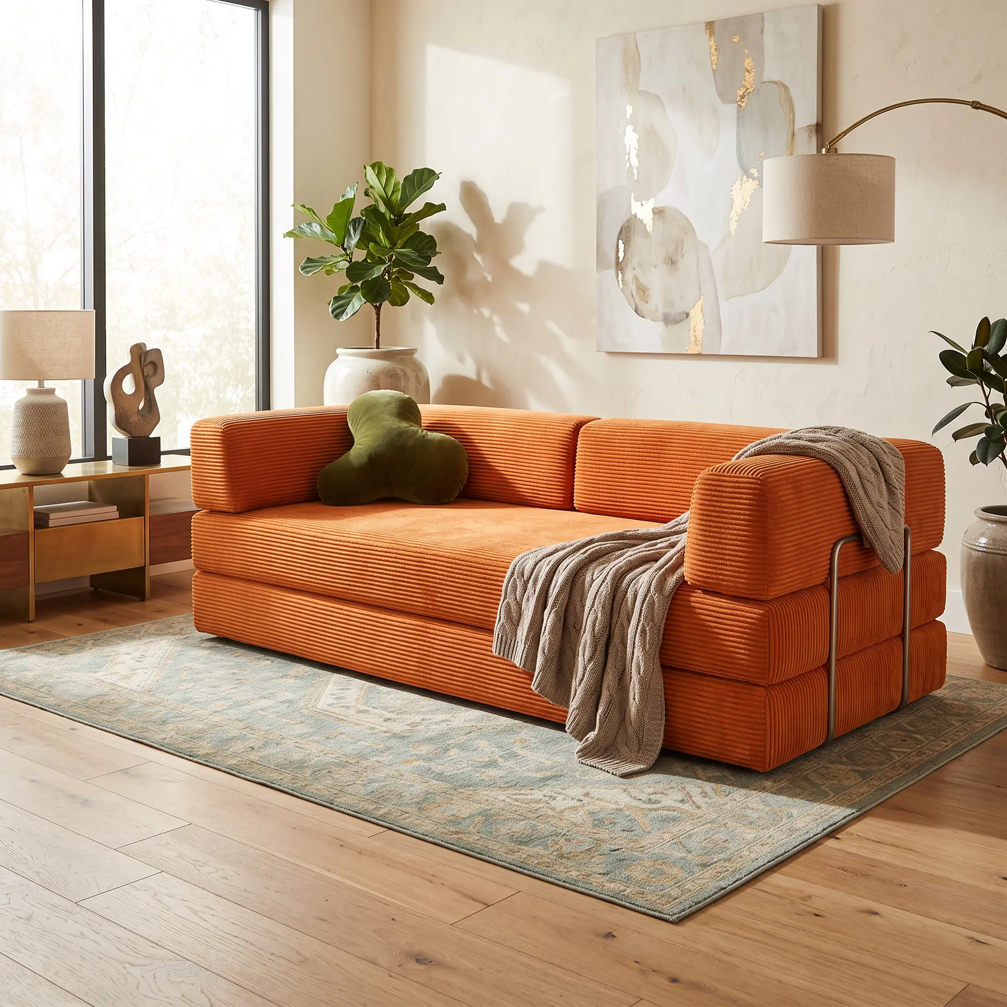 Vacuum-compressed modular cube sofa; corduroy "tofu block" sofa that can be freely combined; convertible sectional living room sofa