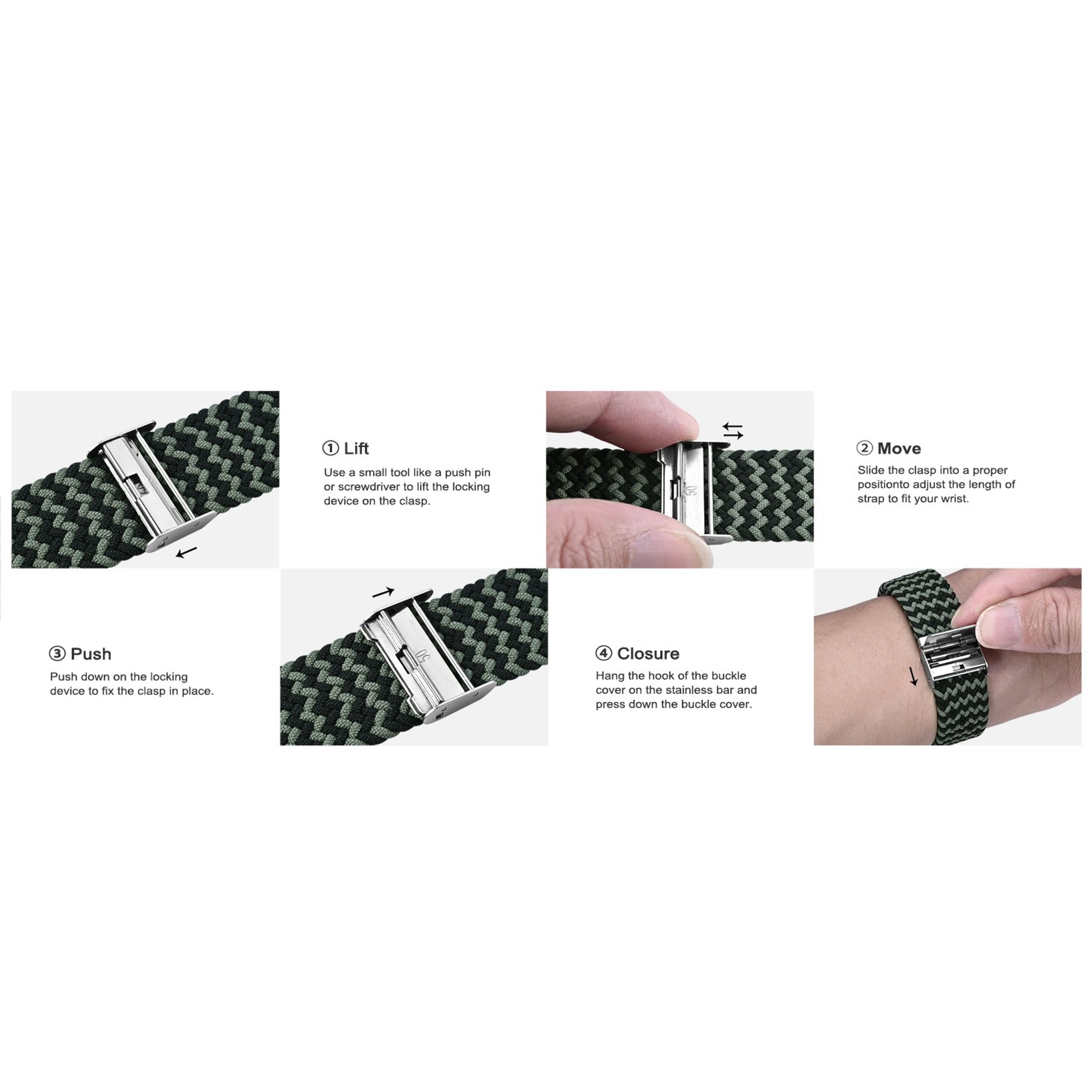 22mm Braided Nylon Watch Band for Men & Women, Quick Release, Black Stainless Steel Buckle - BlackGift