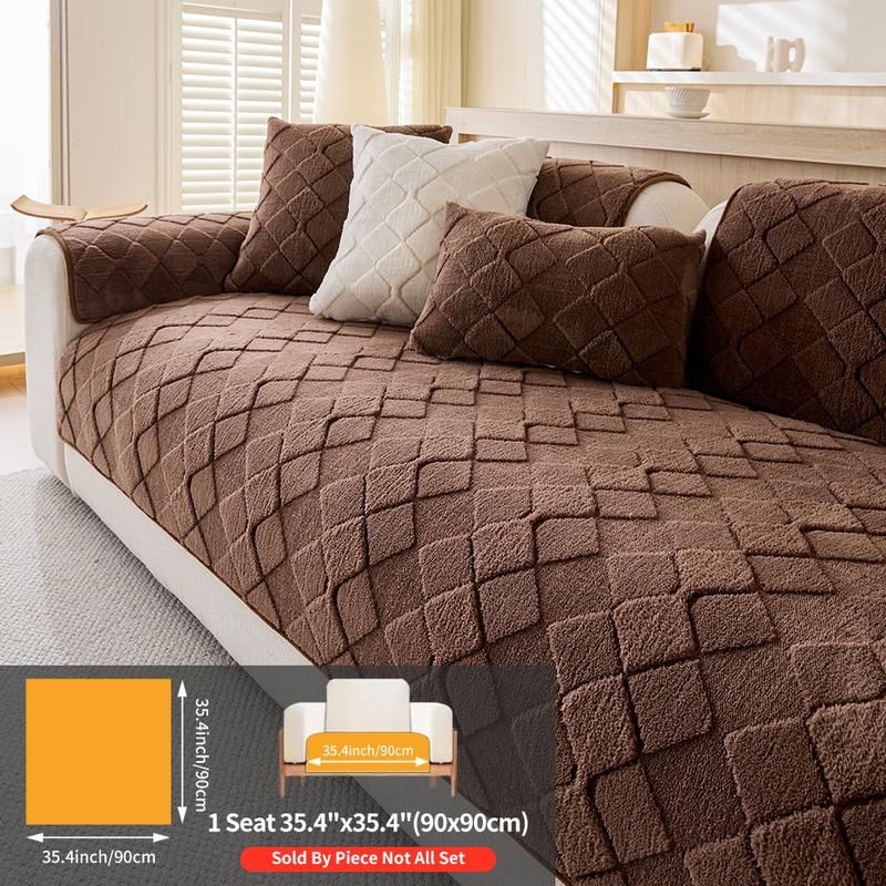 Modern Plush Diamond-Pattern Quilted Sofa Cover, Dustproof, Soft & Pet-Friendly Polyester Protector for Single-Seat to L-Shaped Couches
