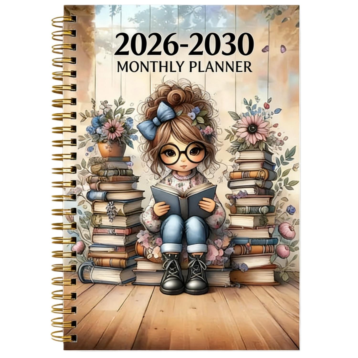 2026-2030 Monthly Planner/Calendar - January 2026 to December 2030, 5-Year Monthly Planner, Reading Enthusiast Women's Themed Cover Design Notebook, Yearly Calendar Planning, Monthly Tabs, 60-Month Calendar, 5.5 x 8.3 inches, 71 Sheets/142 Pages Thick Pap