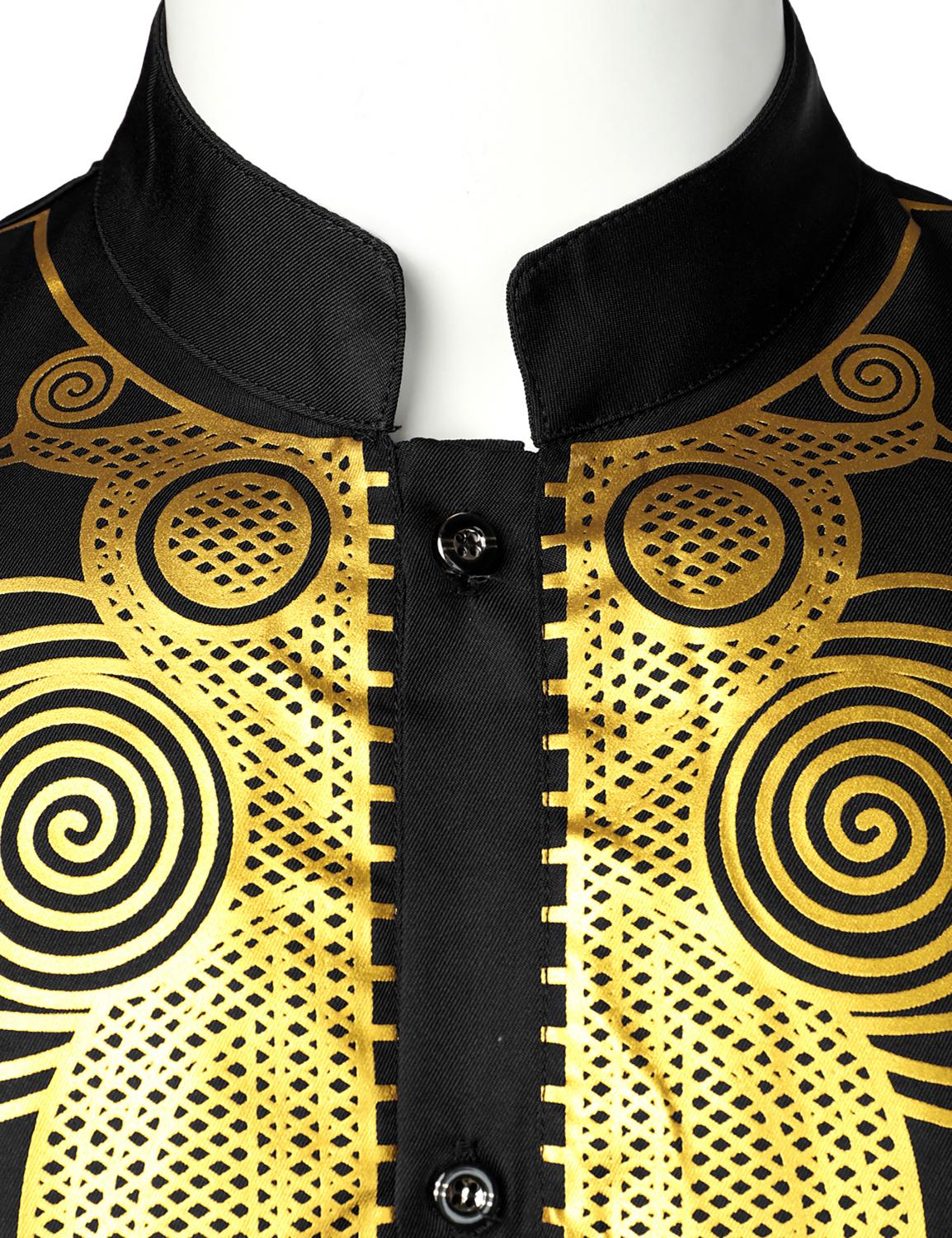 ZEROYAA Men's Africa Suit Long Sleeve Button Down Bronzing Print Shirt and Pants Outfit Traditional 2 Piece Set Clothes Graphic sets for men clothing men's 2 piece set Stylish Breathable