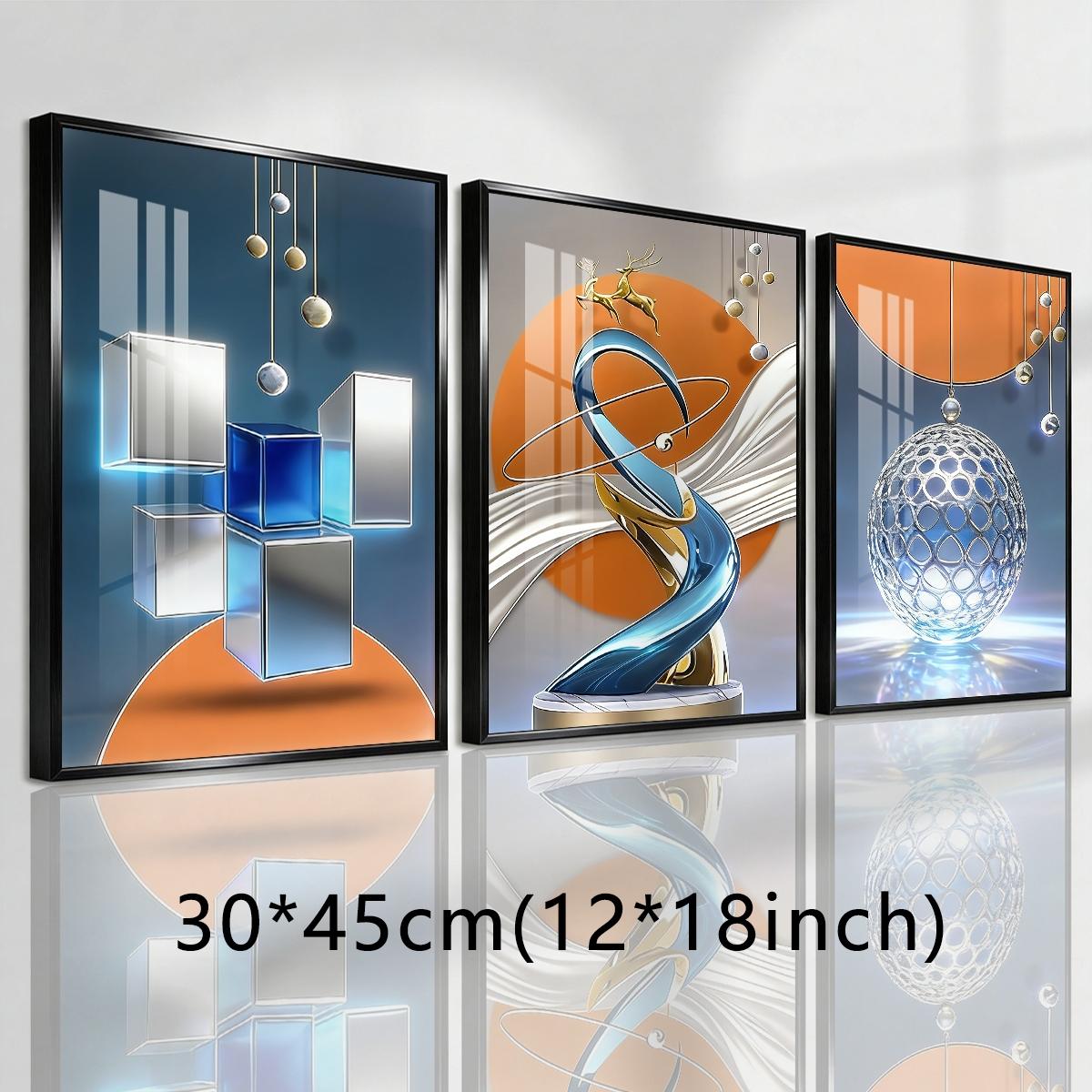 3 Counts Aluminum Alloy Framed Painting, Modern Abstract Geometric Sphere And Cube Art, Home Decoration For Living Room, Bedroom, Office, Restaurant, Hallway Wall Decor, Odorless Print Artwork, Luxury Perfect Gift For Friends And Family