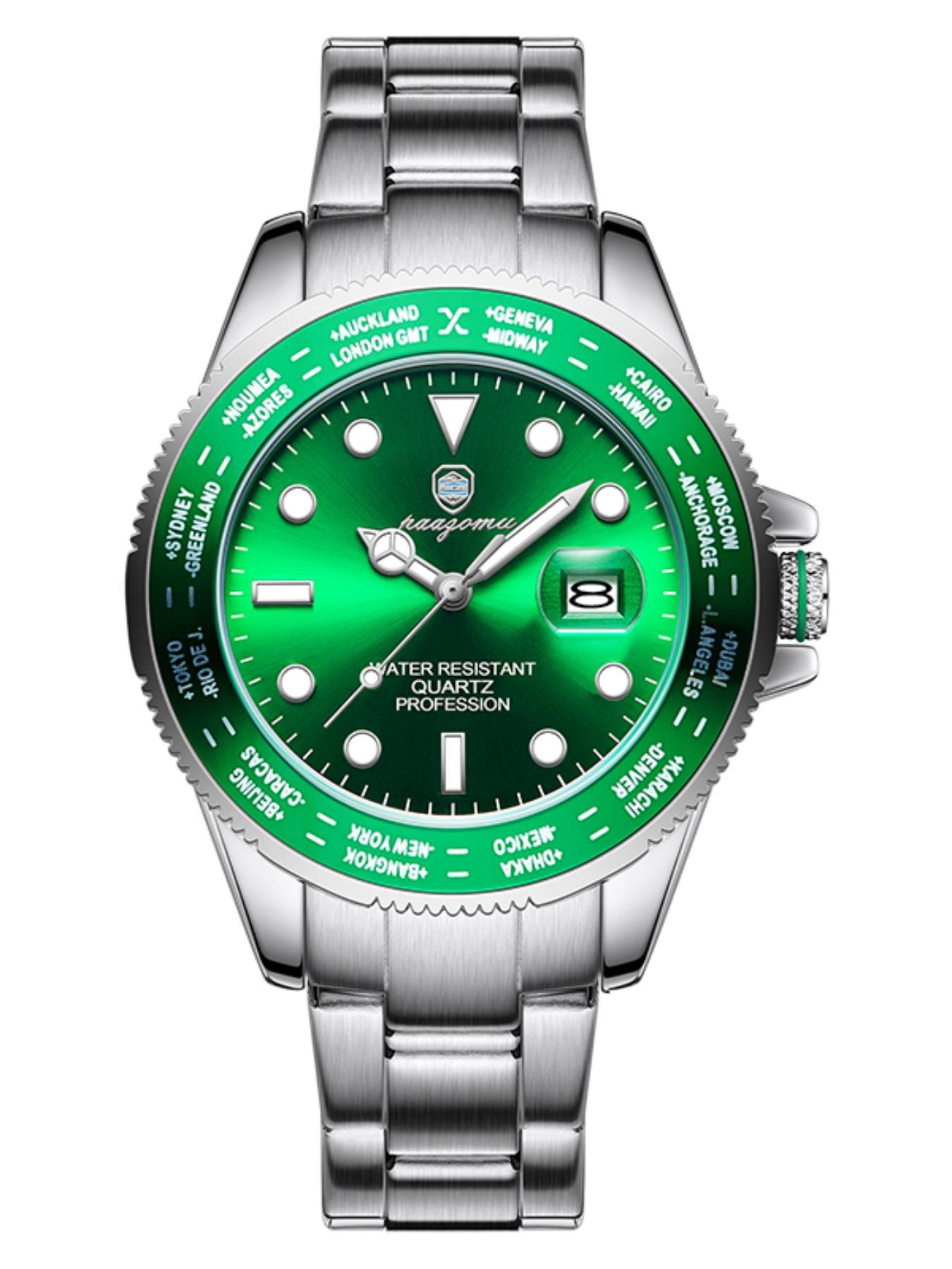 Paazomu Sport Men's Watch, Quartz Analog Display, Waterproof & Luminous, Stainless Steel Band, Casual Style, Ideal Gift