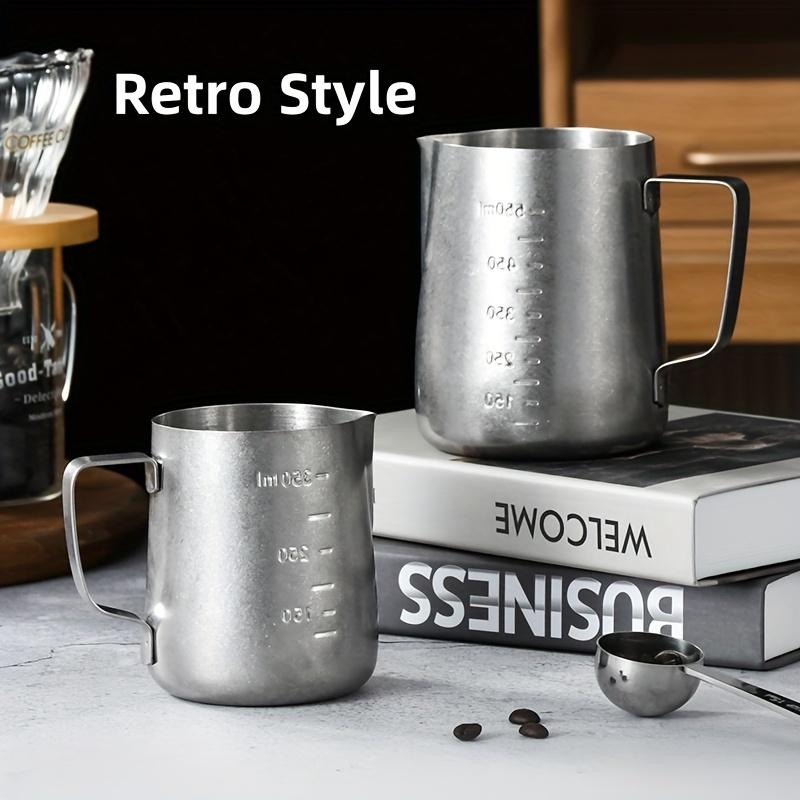 Stainless Steel Measuring Milk Frother with Volume Markings Perfect for Latte Art Coffee Decoration Home & Commercial Use