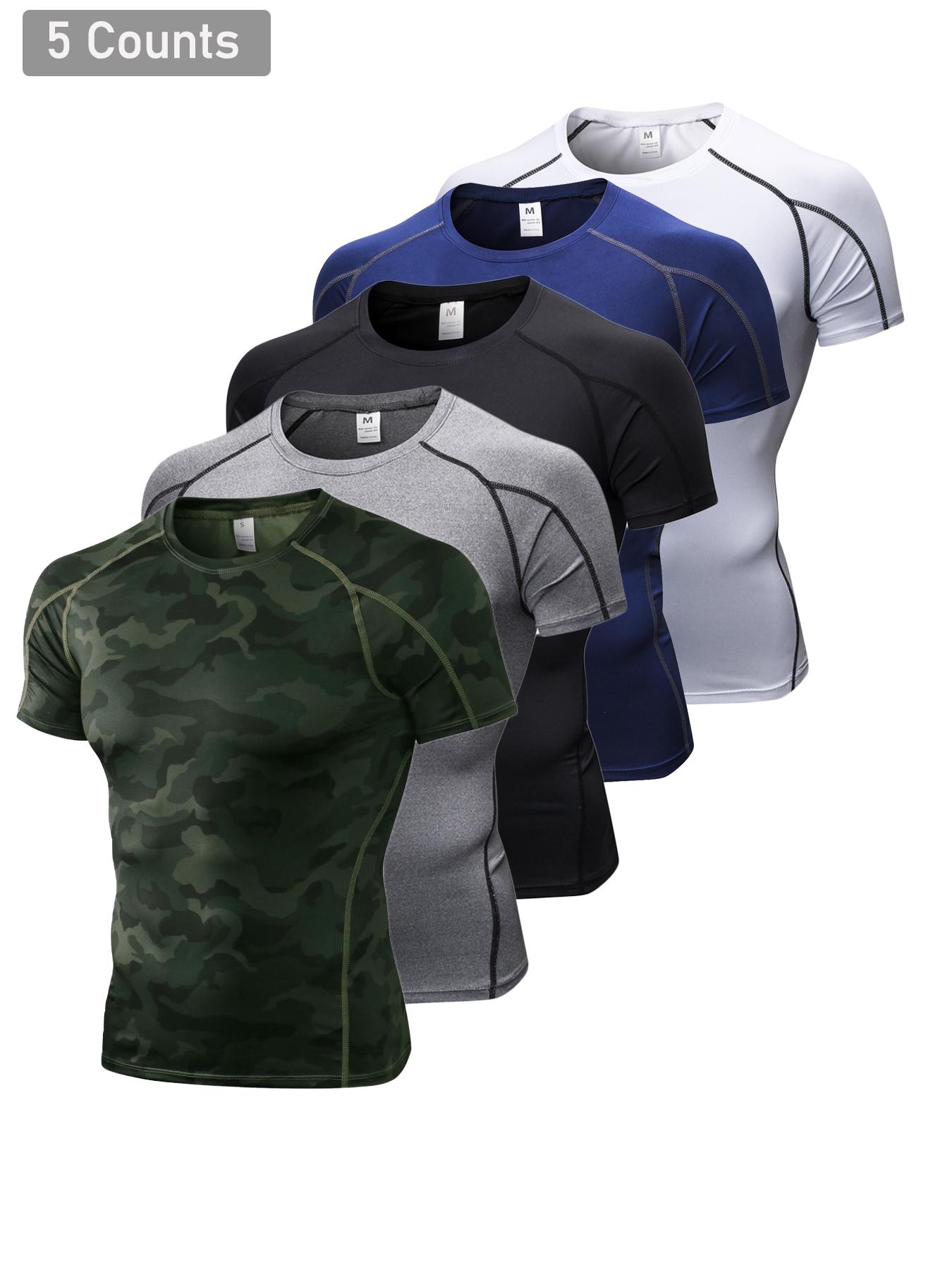Men's Solid & Camo Print Raglan Sleeve Compression Shapewear Tee, Quick Drying Breathable Compression T-shirt, Men's Shapewear for All Seasons, Gym Tops