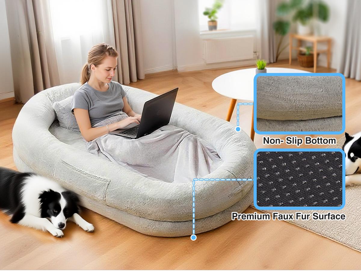Cozy XL Human Dog Bed for Adults & Pets – Faux Fur Lounger with Pillow & Blanket, Washable Orthopedic Sofa for Deep Sleep & Relaxation – Perfect Gift for Pet Lovers tictok  shop contemporary easy care s greensboro furniture Coachella-mothersdaygift tiktok