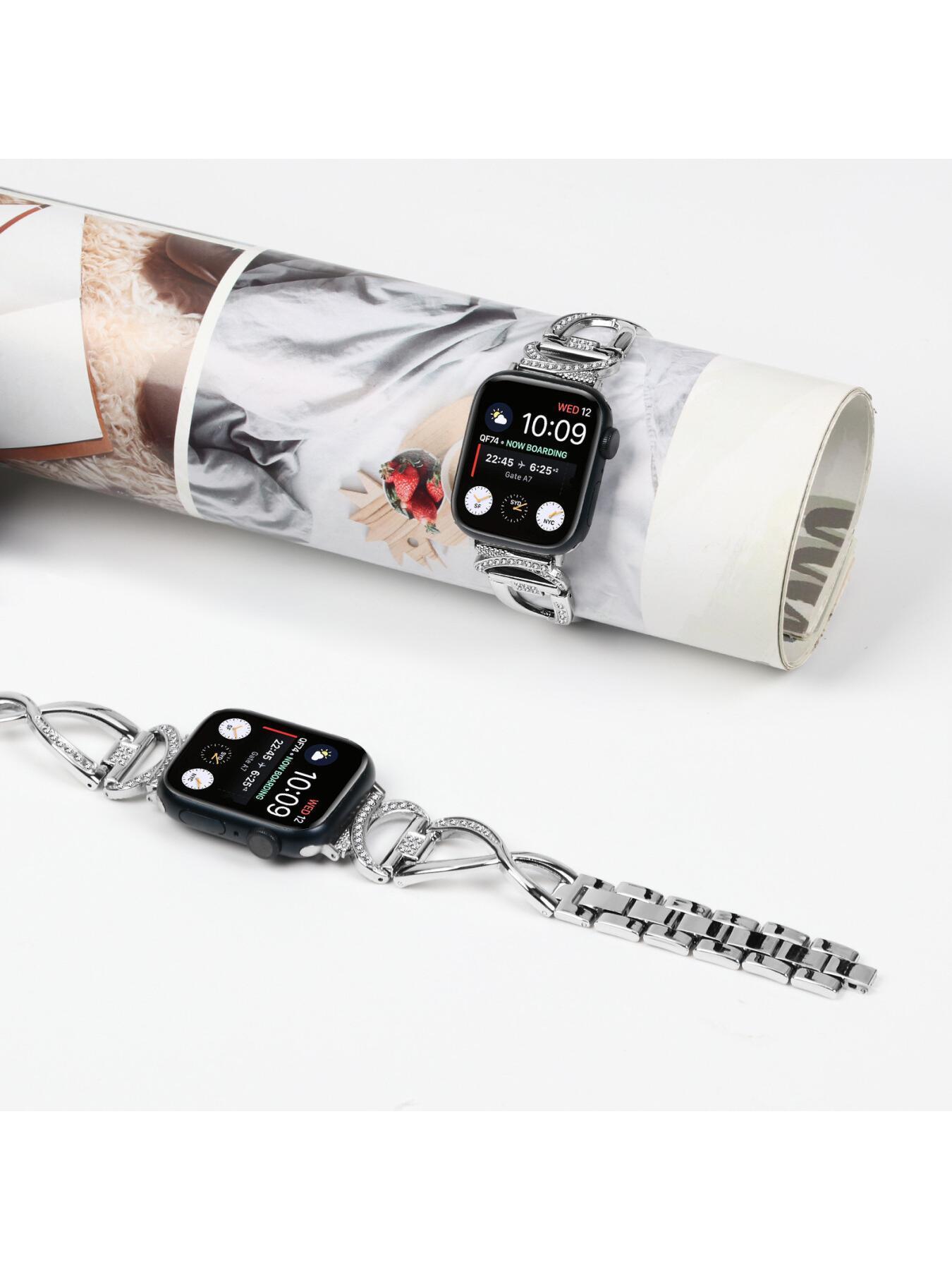 Diamond-encrusted metal watch strap compatible with Apple Watch, suitable for Apple Watch Series 1 to 11 smartwatches