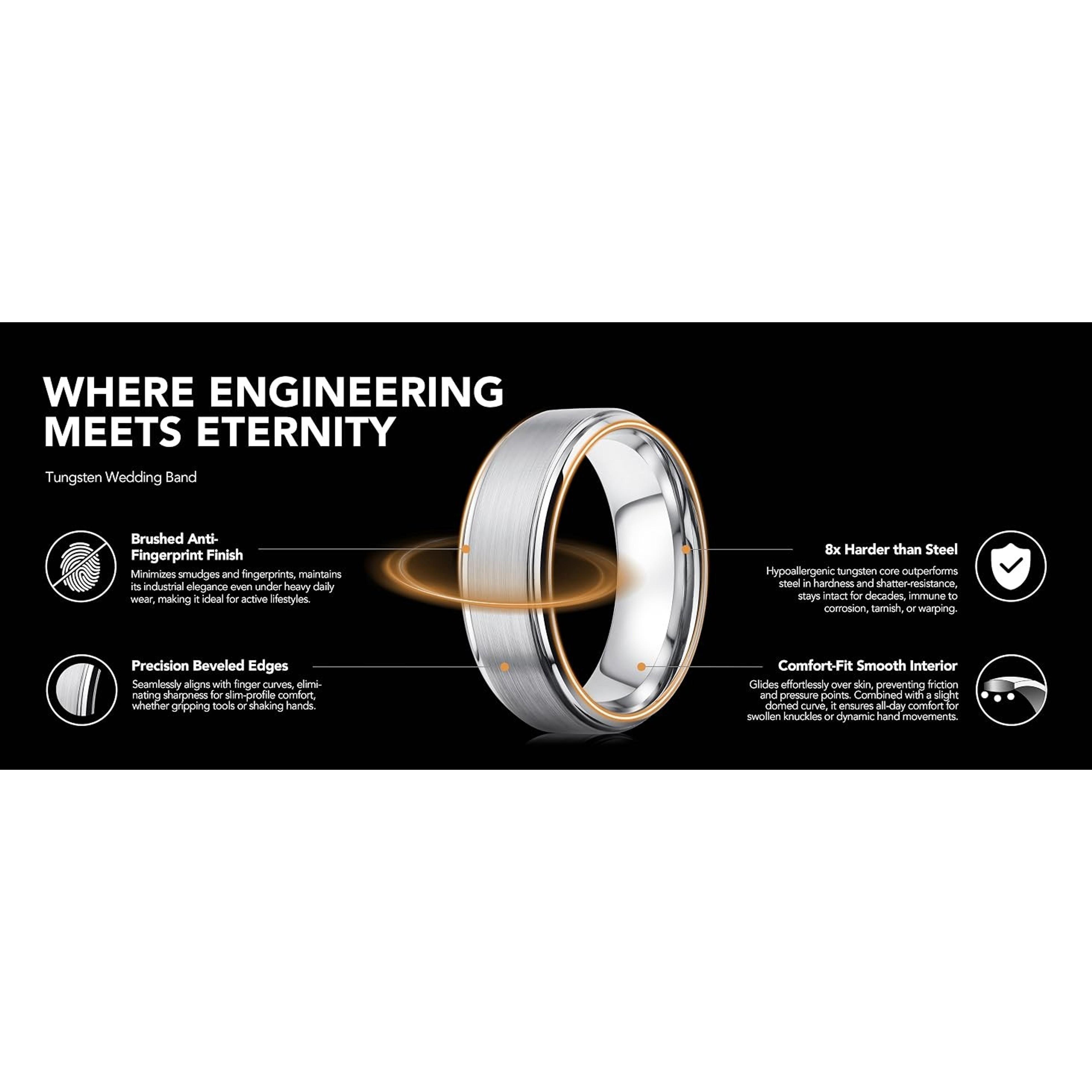 King Will Classic Tungsten Wedding Band for Men, 6/7/8/9/10mm Widths, Polished Finish Step Edge Matte Rings Comfort FitGift