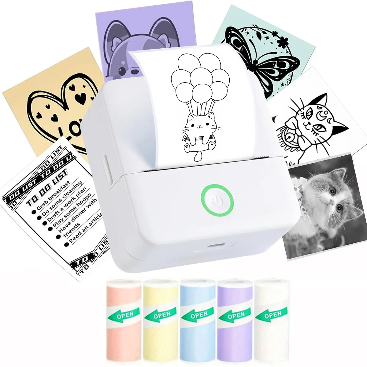Wireless Mini Printer, 200dpi High Resolution, USB Rechargeable, Pocket Inkless Thermal Sticker Printer, Suitable for Notes, Photos, Pictures, to-Do Lists, Journals, DIY, Memos